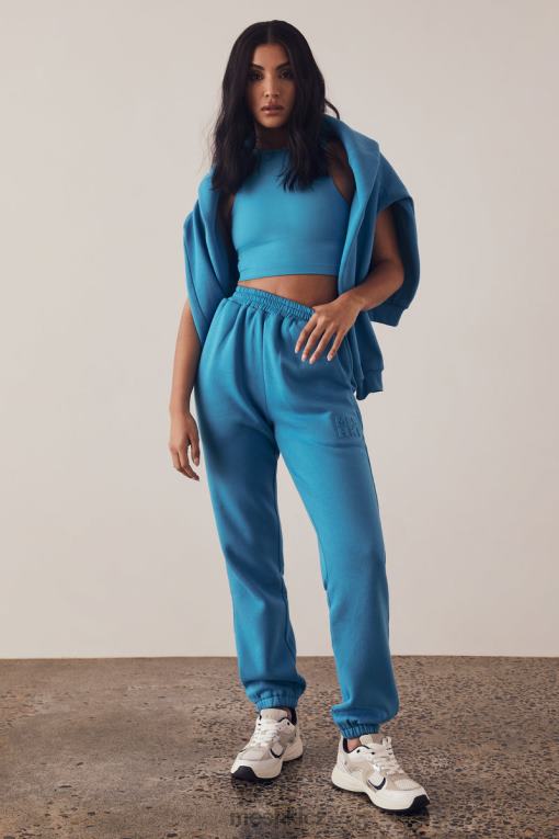 oblečení Meshki smirkové embosované fleecové joggery modrý V0D0D1604