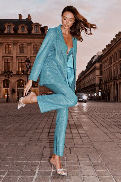 oblečení Meshki třpytivé kalhoty s rovnými nohavicemi lisette akvamarín V0D0D1579