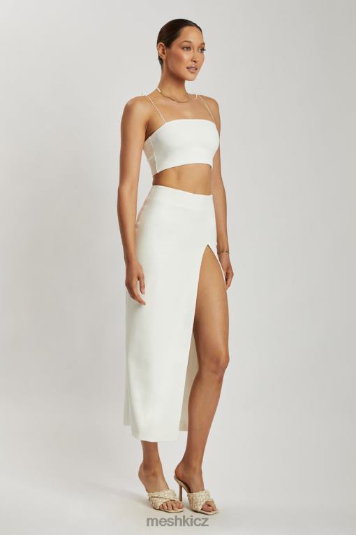 oblečení Meshki arla krepová maxi sukně s vysokým pasem rozděleným do stehen bílý V0D0D1421
