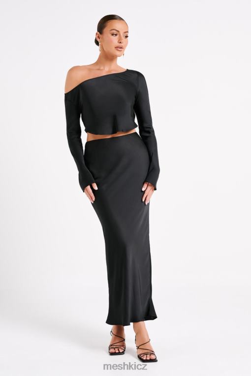 oblečení Meshki fialová saténová maxi sukně Černá V0D0D1233