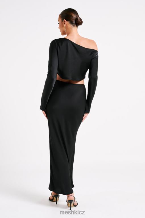 oblečení Meshki fialová saténová maxi sukně Černá V0D0D1233