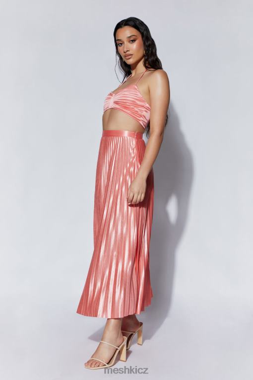 oblečení Meshki shirin plisovaná saténová midi sukně růžová voda V0D0D1507