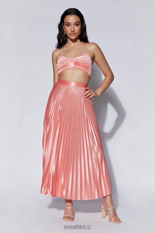oblečení Meshki shirin plisovaná saténová midi sukně růžová voda V0D0D1507
