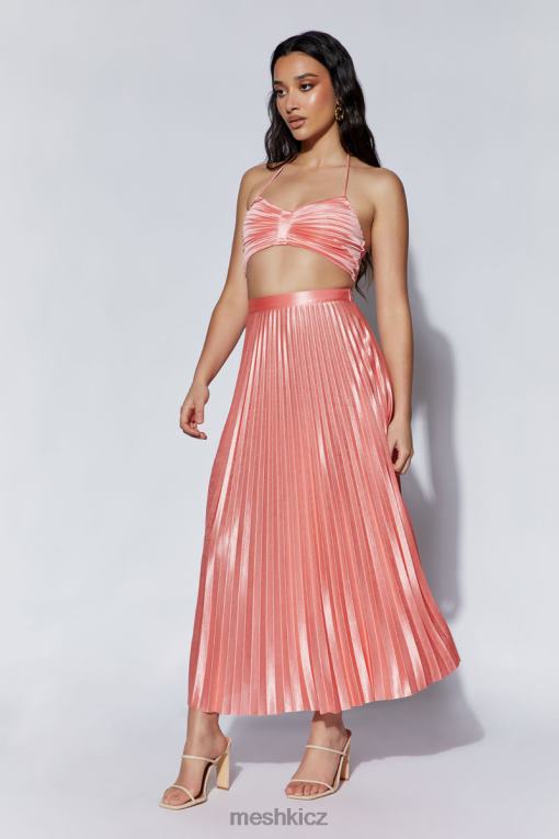 oblečení Meshki shirin plisovaná saténová midi sukně růžová voda V0D0D1507