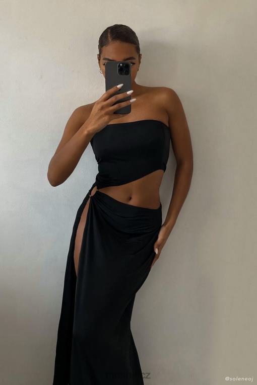 oblečení Meshki Maxi šaty giada s o-kroužkem bez ramínek Černá V0D0D741