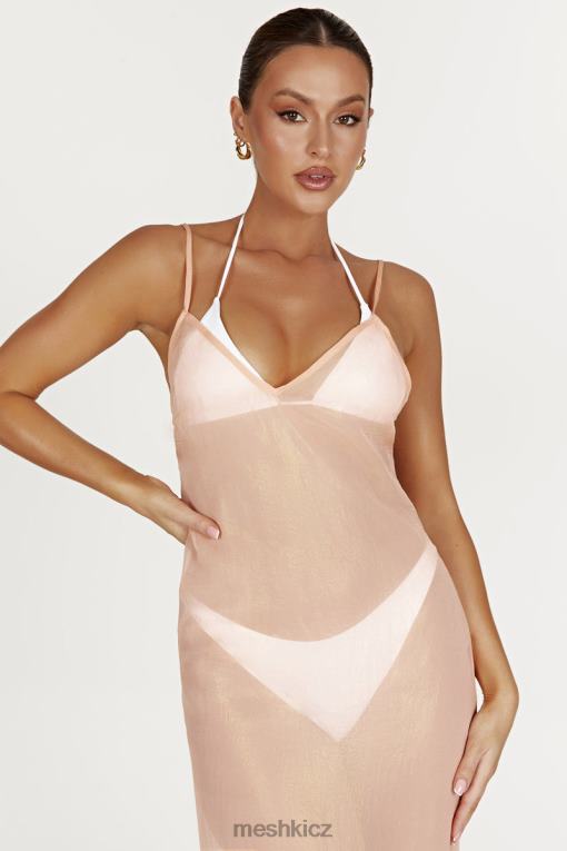 oblečení Meshki Phoebe průsvitné duhové maxi šaty broskev V0D0D578