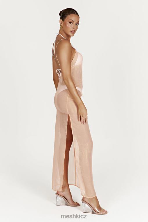 oblečení Meshki Phoebe průsvitné duhové maxi šaty broskev V0D0D578