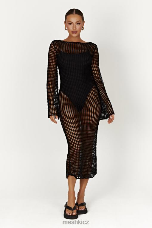 oblečení Meshki murphy háčkované maxi šaty s dlouhým rukávem Černá V0D0D740