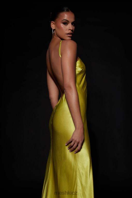 oblečení Meshki saténově vykrojené maxi šaty lucia chartreuse V0D0D530