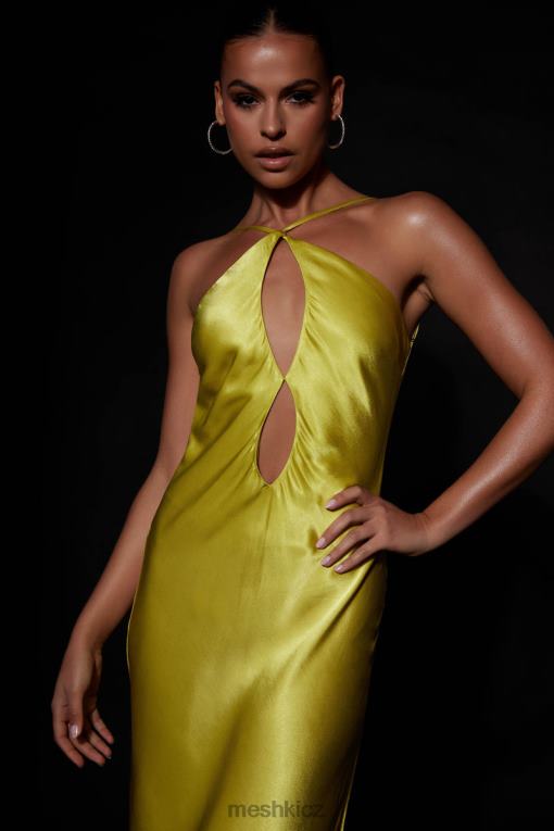 oblečení Meshki saténově vykrojené maxi šaty lucia chartreuse V0D0D530