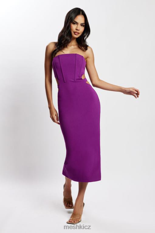 oblečení Meshki Catherine vystřihla midi šaty fialový V0D0D626