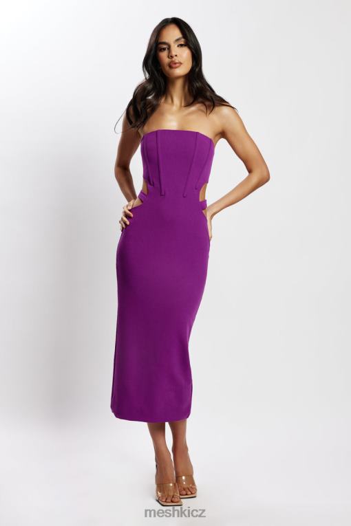 oblečení Meshki Catherine vystřihla midi šaty fialový V0D0D626