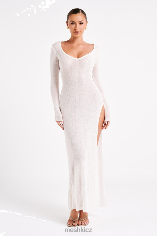 oblečení Meshki Imelda pletené zakrývací midi šaty bílý V0D0D22