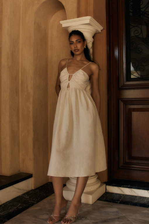 oblečení Meshki magdelena cut out plátěné midi šaty přírodní V0D0D19