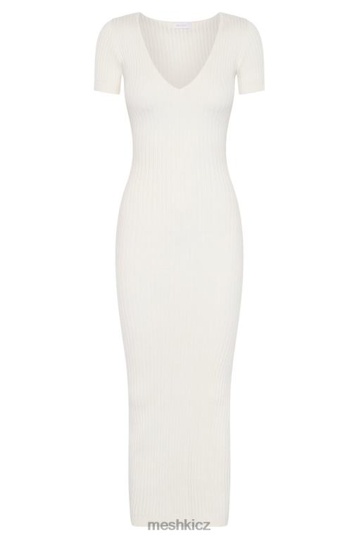 oblečení Meshki nina pletené midi šaty s krátkým rukávem bílý V0D0D488