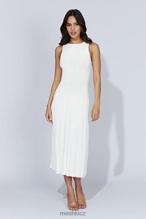 oblečení Meshki osika zadní klíčové dírky pletené midi šaty bílý V0D0D440