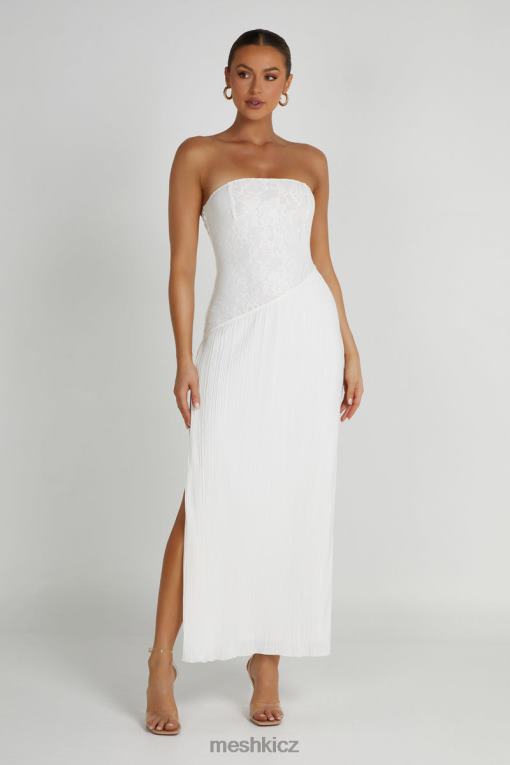 oblečení Meshki skye krajkové plisse midi šaty bez ramínek bílý V0D0D305