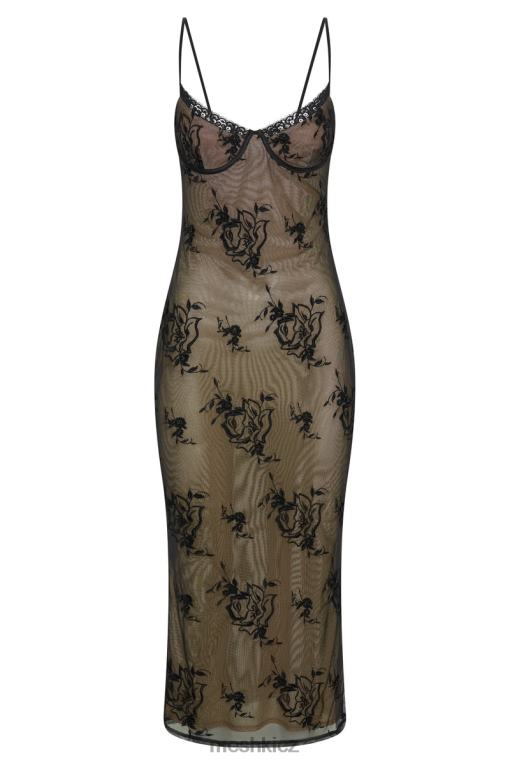 oblečení Meshki vyšívané benátské midi šaty ze síťoviny Černá V0D0D115