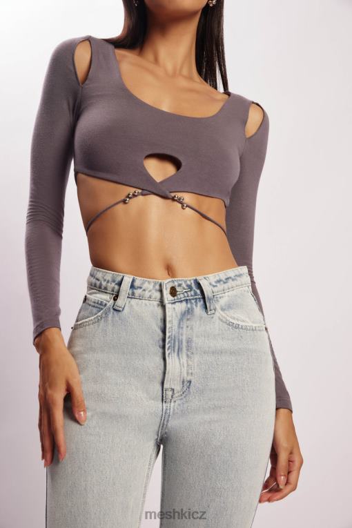 oblečení Meshki Jessie crop top s dlouhým rukávem dřevěné uhlí V0D0D1134