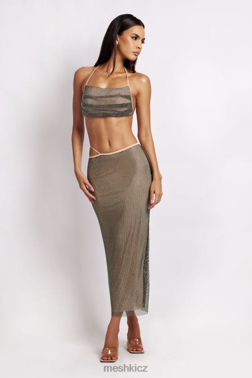 oblečení Meshki casey mesh diamante halter crop duhově černá V0D0D983