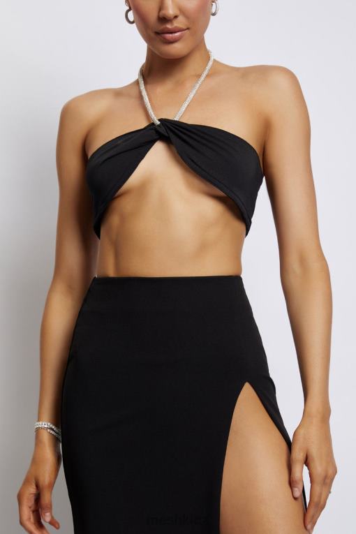 oblečení Meshki lea diamante řetízek s ohlávkou na krk crop top Černá V0D0D1132