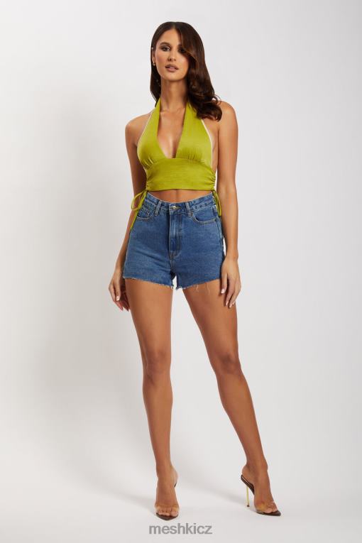 oblečení Meshki mollie satén ruched halter crop zelená V0D0D1202