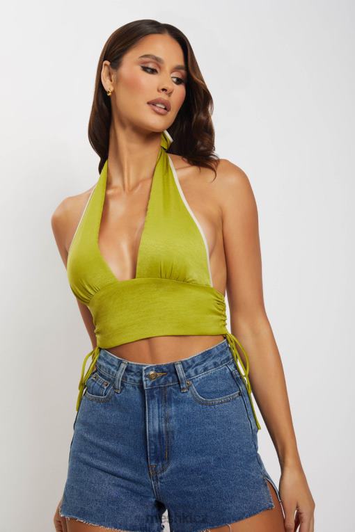 oblečení Meshki mollie satén ruched halter crop zelená V0D0D1202