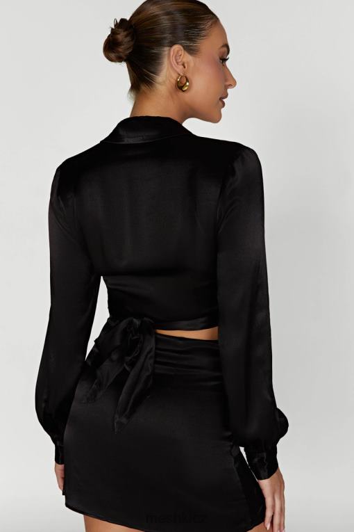 oblečení Meshki amia saténová zavinovací košile Černá V0D0D931