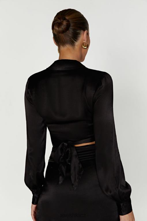 oblečení Meshki amia saténová zavinovací košile Černá V0D0D931