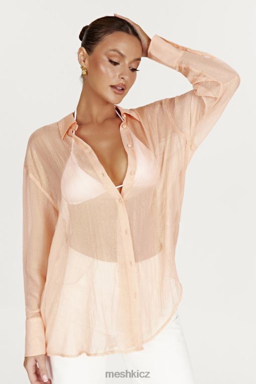 oblečení Meshki molly oversized průhledná duhová košile broskev V0D0D1101