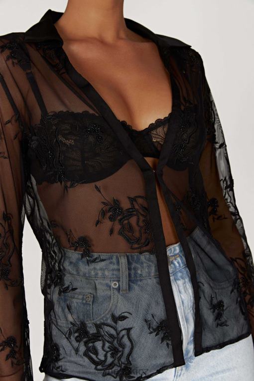 oblečení Meshki vyšívaná síťovaná košile vivica Černá V0D0D991