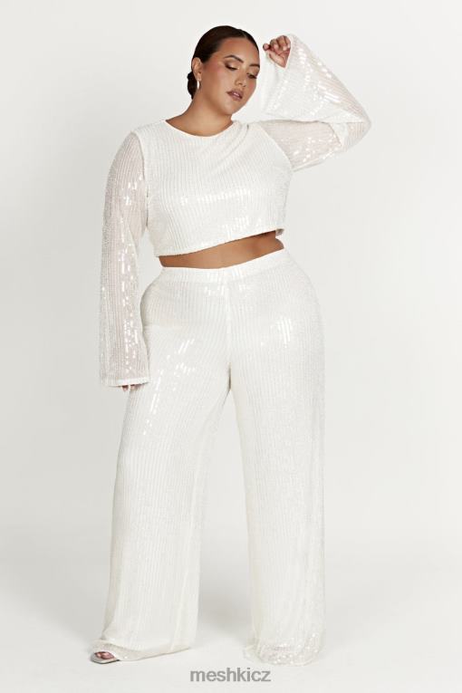 oblečení Meshki flitrový top diaz s dlouhým rukávem bílý V0D0D937