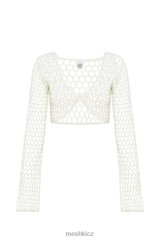 oblečení Meshki hallie kroucený oříznutý háčkovaný top bílý V0D0D960