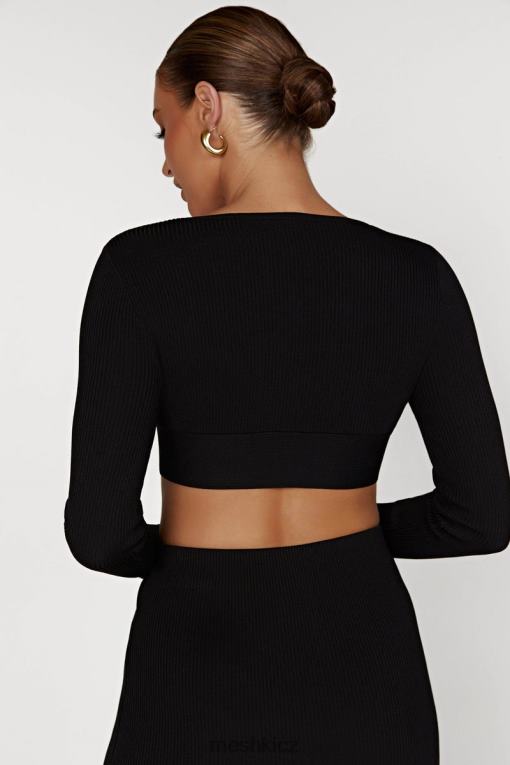 oblečení Meshki kaesha dlouhý rukáv twist přední pletený top Černá V0D0D903