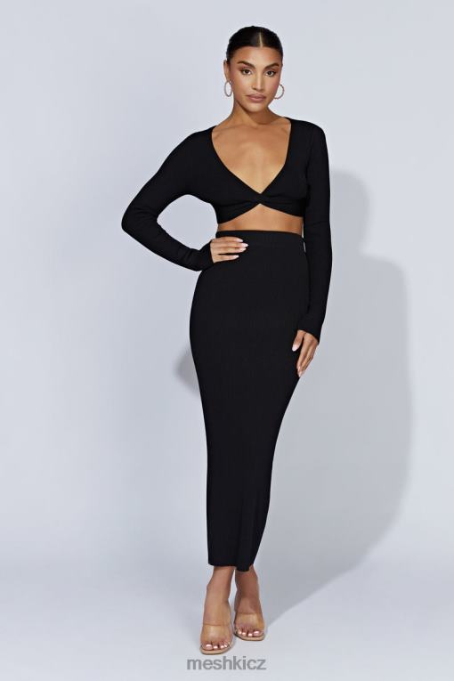 oblečení Meshki kaesha dlouhý rukáv twist přední pletený top Černá V0D0D903