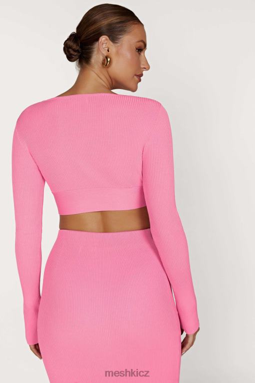 oblečení Meshki kaesha dlouhý rukáv twist přední pletený top žvýkačka růžová V0D0D1070