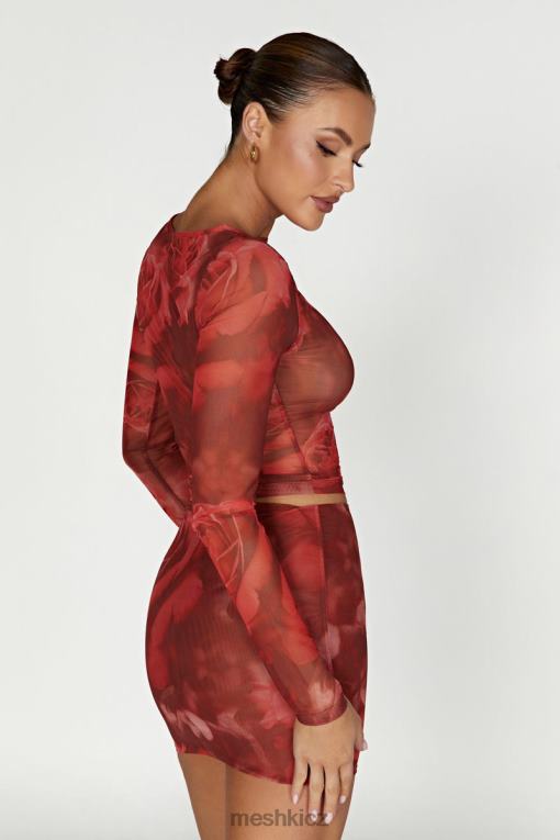 oblečení Meshki top ze síťoviny blaine s dlouhým rukávem nadrozměrný potisk růží V0D0D1018