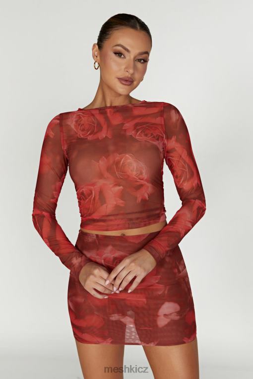 oblečení Meshki top ze síťoviny blaine s dlouhým rukávem nadrozměrný potisk růží V0D0D1018