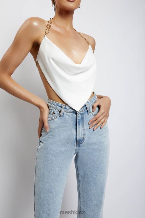 oblečení Meshki top zlatý řetízek brianna cowl bílý V0D0D1181